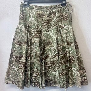 Banana Republic Paisley Skirt XS Green Brown Boho Cotton Elastic Waist
